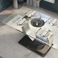 Langton Glass Top Dining Table Silver/Black - HOMES: Inside + Out -Baxton Studio Sale Shop GUEST c3b490c8 3380 4bea a9ec 7689a8a4e71a