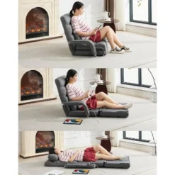 Folding Sofa Bed With USB, Convertible Sleeper Chair With 5-Position Adjustable Back, Small Comfy Couch For Bedroom, Apartment, Dorm – Grey -Baxton Studio Sale Shop GUEST c426f83e 060c 4bf2 820f dae8ce574774