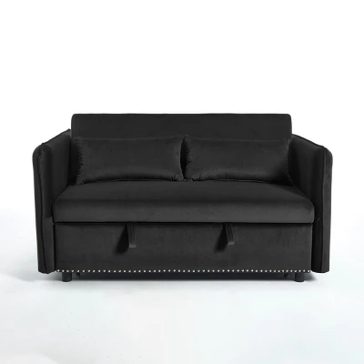 Modern 55" Convertible Velvet Sleeper Sofa Bed With Adjustable Backrest, Compact Pull-Out Loveseat For Small Apartments Or Offices-The Pop Home 5 Modern 55" Convertible Velvet Sleeper Sofa Bed With Adjustable Backrest, Compact Pull-Out Loveseat For Small Apartments Or Offices-The Pop Home - Image 5