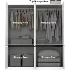 TIRAMISUBEST 74" White 4-Door Wardrobe With Mirror - Freestanding Armoire Closet With 2 Hanging Rods For Bedroom Storage (74.8"H) 8 TIRAMISUBEST 74" White 4-Door Wardrobe With Mirror - Freestanding Armoire Closet With 2 Hanging Rods For Bedroom Storage (74.8"H) -Baxton Studio Sale Shop GUEST c480c79d a3b9 492a aa6f 2d20b9955f85