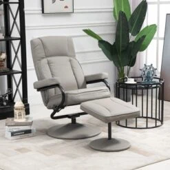 HOMCOM Swivel Recliner, Manual PU Leather Armchair With Ottoman Footrest For Living Room, Office, Bedroom