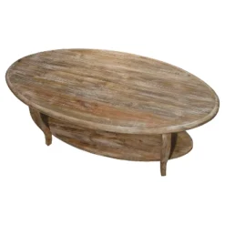Alaterre Furniture 48" Oval Coffee Table Driftwood Rust: Farmhouse Style, Wood Shelf, For Living Room