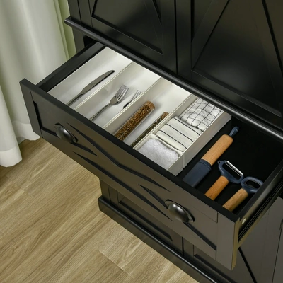 HOMCOM Freestanding Modern Farmhouse 4 Door Kitchen Pantry Cabinet, Storage Cabinet Organizer With 6-Tiers, 1 Drawer And 4 Adjustable Shelves, Black 4 HOMCOM Freestanding Modern Farmhouse 4 Door Kitchen Pantry Cabinet, Storage Cabinet Organizer With 6-Tiers, 1 Drawer And 4 Adjustable Shelves, Black - Image 4