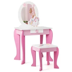 Costway Kids Vanity Makeup Dressing Table Chair Set Wooden W/ Mirror Drawer -Baxton Studio Sale Shop GUEST c65a0ef9 5075 404a a2b9 748e362c6554