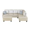 Beige Semi-PU Leather Sectional Sofa �C Modern L-Shaped Design, Tufted Cushions, Storage Ottoman, Versatile Home D�cor