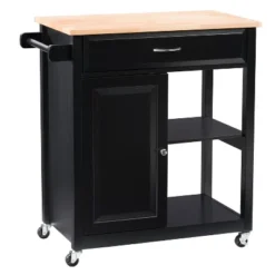 Sage Wood Kitchen Cart With Cupboard Black - CorLiving