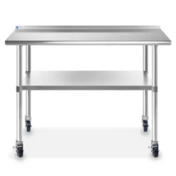 GRIDMANN Stainless Steel Table With Backsplash & 4 Casters (Wheels), NSF Commercial Kitchen Work & Prep Table