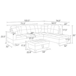 Beige Semi-PU Leather Sectional Sofa �C Modern L-Shaped Design, Tufted Cushions, Storage Ottoman, Versatile Home D�cor -Baxton Studio Sale Shop GUEST c8adbc4d aa3e 4fb8 878a f65870f98fda