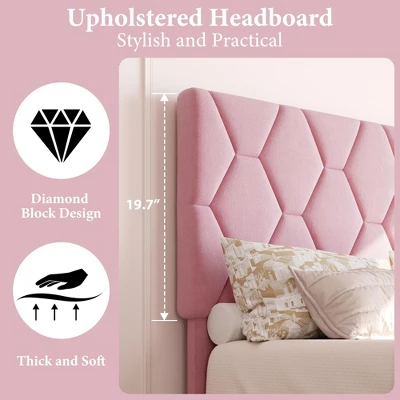 Upholstered Bed Frame With Diamond Tufted Headboard - Fabric Platform, Noise-Free Solid Wood Slats, No Box Spring Needed, Easy Assembly 3 Upholstered Bed Frame With Diamond Tufted Headboard - Fabric Platform, Noise-Free Solid Wood Slats, No Box Spring Needed, Easy Assembly - Image 3