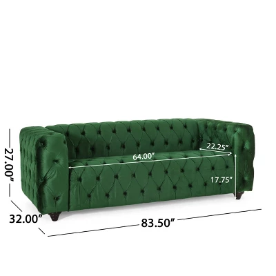 Sagewood Contemporary Velvet Tufted 3 Seater Sofa Emerald/Espresso - Christopher Knight Home 9 Sagewood Contemporary Velvet Tufted 3 Seater Sofa Emerald/Espresso - Christopher Knight Home - Image 9
