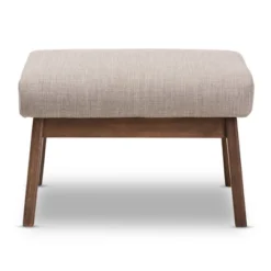 Bianca Mid Century Modern Walnut Wood Fabric Ottoman Light Gray - Baxton Studio