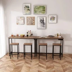 ODK 25.6 Inch Height Industrial Modern Wooden Counter Stool Seat Barstool With Footrest For Kitchen Island, Rustic Brown, Set Of 2 7 ODK 25.6 Inch Height Industrial Modern Wooden Counter Stool Seat Barstool With Footrest For Kitchen Island, Rustic Brown, Set Of 2 -Baxton Studio Sale Shop GUEST c98f0800 6e43 44f8 9851 0d34a7215b33