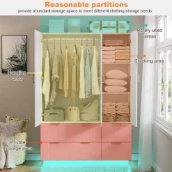 PAKASEPT 47"Wide White Armoire Wardrobe Closet With 3 Door, Mirror, LED Lights, Hanging Rod And 6 Drawers -Baxton Studio Sale Shop GUEST c9923313 132d 43bc a20f 951ca19c56b5