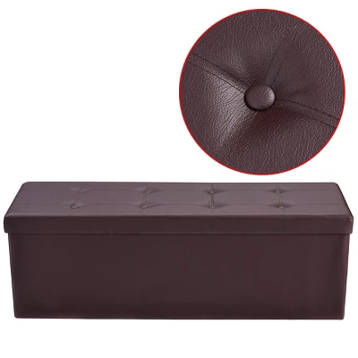 Costway 45''x15''x15'' Large Folding Storage Faux Leather Ottoman Pouffe Box Stool Brown 2 Costway 45''x15''x15'' Large Folding Storage Faux Leather Ottoman Pouffe Box Stool Brown - Image 2