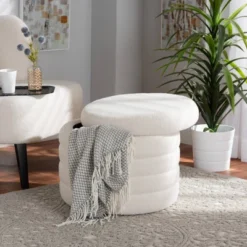 Tabitha Boucle Upholstered Storage Ottoman Ivory - Baxton Studio: Contemporary Round, No Assembly Required -Baxton Studio Sale Shop GUEST c9c2bc02 f448 4530 8052 b29b584007d9