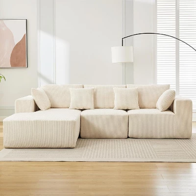 Sectional Couch Sofa, 108" Cloud Modular Modern L-Shaped Sofa With Chaise Lounge, Plush Corduroy Fabric, Sleeper Sofa, No Assembly Required 4 Sectional Couch Sofa, 108" Cloud Modular Modern L-Shaped Sofa With Chaise Lounge, Plush Corduroy Fabric, Sleeper Sofa, No Assembly Required - Image 4