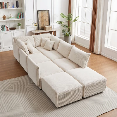 106"W Modular Combination Style Sofa, Modern Minimalist Corduroy Sofa With 2 Comfort Pillows And USB & C Charging Ports 4S - ModernLuxe 4 106"W Modular Combination Style Sofa, Modern Minimalist Corduroy Sofa With 2 Comfort Pillows And USB & C Charging Ports 4S - ModernLuxe - Image 4