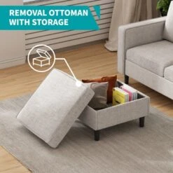 Mjkone Convertible Sectional Sofa Couch, 3-Seat L-Shaped Sofa With Storage Ottoman