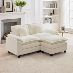 HYLEORY 74.8 In. Chenille Fabric 3 Seat Sectional Sofa With Ottoman -Baxton Studio Sale Shop GUEST ca4fa2b2 02ea 4680 b038 b9ad025eaa7d