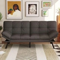 Dyonery 71" Futon Sofa Bed,Cozy Convertible Loveseat Sleeper, Linen Fabric Couch With Adjustable Back & Arms For Living Room, Guest Room - Light Gray -Baxton Studio Sale Shop GUEST ca85f81f f95c 4a6e 90ed 8bb2f8e2baf3