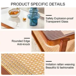 Modern Rattan Coffee Table,Rectangular Center Table With Tempered Glass Tabletop,2 Tier Wood Tea Table For Living Room Office Bedroom -Baxton Studio Sale Shop GUEST ca993478 e6ff 45b9 9748 f814d6379458