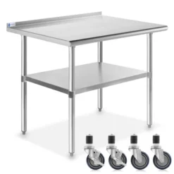 GRIDMANN Stainless Steel Table With Backsplash & 4 Casters (Wheels), NSF Commercial Kitchen Work & Prep Table -Baxton Studio Sale Shop GUEST caa5ce7b ece4 4b52 a996 84385fc29c73