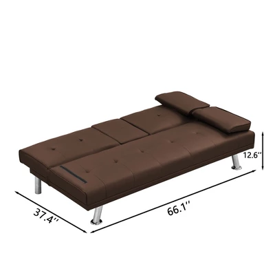 Kumasinova 66 Inch PVC Sofa Bed,Convertible Futon Sofa Bed With Cup Holders,Stainless Leg,Armrest,Couch Bed For Living Room,Office,Bedroom 2 Kumasinova 66 Inch PVC Sofa Bed,Convertible Futon Sofa Bed With Cup Holders,Stainless Leg,Armrest,Couch Bed For Living Room,Office,Bedroom - Image 2