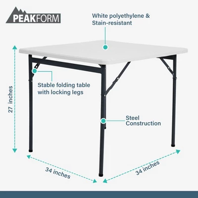 Peakform Multipurpose Banquet Squared Table Lightweight Folding Durable Desk With Secure Base For Indoor And Outdoor Events, 34 Inch, White 2 Peakform Multipurpose Banquet Squared Table Lightweight Folding Durable Desk With Secure Base For Indoor And Outdoor Events, 34 Inch, White - Image 2