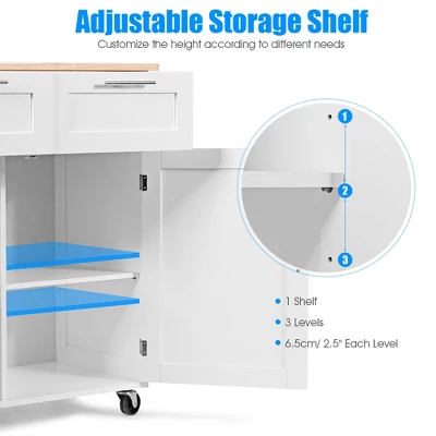 Costway Rolling Kitchen Cart Island Heavy Duty Storage Trolley Cabinet Utility White 5 Costway Rolling Kitchen Cart Island Heavy Duty Storage Trolley Cabinet Utility White - Image 5