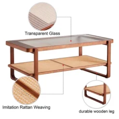 Modern Rattan Coffee Table,Rectangular Center Table With Tempered Glass Tabletop,2 Tier Wood Tea Table For Living Room Office Bedroom -Baxton Studio Sale Shop GUEST cb8be374 2922 4d39 9d2e c1cc48f5164e