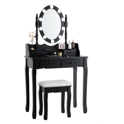 Tangkula Make-Up Vanity Table Dresser Set W/LED Light, Black Brown White 8 Tangkula Make-Up Vanity Table Dresser Set W/LED Light, Black Brown White - Image 8