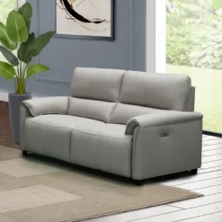 Lily Leather Power Recliner Sofa Loveseat With Power Headrests Gray - Abbyson Living
