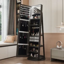 KWPZQEB 360° Swivel Jewelry Cabinet, Lockable Jewelry Organizer With Full-Length Mirror, Rear Storage Shelves, Jewelry Armoire For Bedroom 22 KWPZQEB 360° Swivel Jewelry Cabinet, Lockable Jewelry Organizer With Full-Length Mirror, Rear Storage Shelves, Jewelry Armoire For Bedroom -Baxton Studio Sale Shop GUEST ccf7f279 95e7 447f a93f bac74dda3087 1