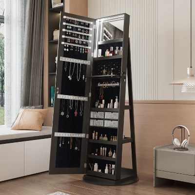 KWPZQEB 360° Swivel Jewelry Cabinet, Lockable Jewelry Organizer With Full-Length Mirror, Rear Storage Shelves, Jewelry Armoire For Bedroom 11 KWPZQEB 360° Swivel Jewelry Cabinet, Lockable Jewelry Organizer With Full-Length Mirror, Rear Storage Shelves, Jewelry Armoire For Bedroom - Image 11