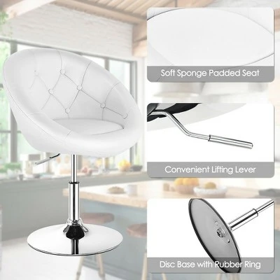 Costway 1PC Adjustable Modern Swivel Round Tufted Back Accent Chair PU Leather 8 Costway 1PC Adjustable Modern Swivel Round Tufted Back Accent Chair PU Leather - Image 8