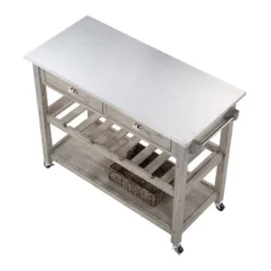 Montana Kitchen Island With Stainless Steel TopLight Barnwood Wire Brush - Boraam -Baxton Studio Sale Shop GUEST cd823670 5aee 43c0 8953 342e18380fc3