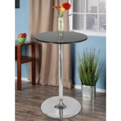 Polished Steel Round Bar Table Wood/Black - Winsome -Baxton Studio Sale Shop GUEST cd989400 8093 4e0b 9a9f 7ec9bc050253