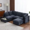 Whisen 90" U-shaped Sectional Sofa Modular Sofa Couch With A Movable Ottoman , A Coffee Table With Hidden Charging Devices