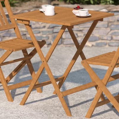 Merrick Lane 24 Inch Square Solid Acacia Wood Portable Folding Patio Bistro Table For Indoor/Outdoor Use In Natural Finish 2 Merrick Lane 24 Inch Square Solid Acacia Wood Portable Folding Patio Bistro Table For Indoor/Outdoor Use In Natural Finish - Image 2