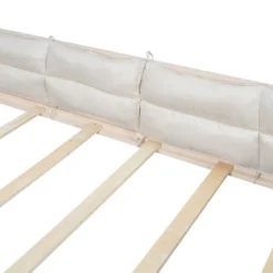 Full Size Upholstered Platform Bed Frame, Toddler Beds With Guardrail And Pillow 4W, Beige/Gray -ModernLuxe -Baxton Studio Sale Shop GUEST ce53a181 09f1 47fb 840b 5545c7da5a4e