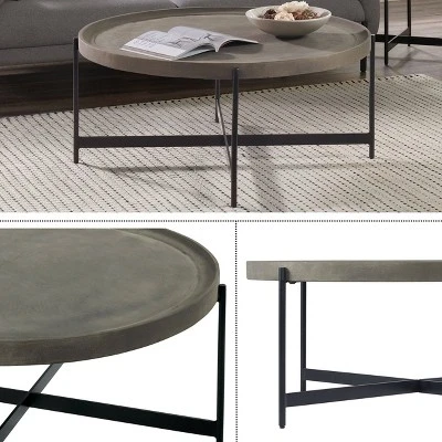 Alaterre Furniture 42" Brookline Round Coffee Table With X-Frame Metal Base 2 Alaterre Furniture 42" Brookline Round Coffee Table With X-Frame Metal Base - Image 2