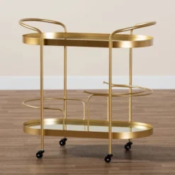 Kamal Glam Brushed Metal And Mirrored Glass 2 Tier Mobile Wine Bar Cart Gold - Baxton Studio 27 Kamal Glam Brushed Metal And Mirrored Glass 2 Tier Mobile Wine Bar Cart Gold - Baxton Studio -Baxton Studio Sale Shop GUEST cec5221e 8a4a 40ff bd36 045de721c876