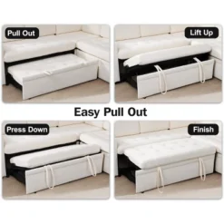 Vipbear 7 Seat L Shaped Modular Sectional Sleeper Sofa Bed With Pull Out Bed/Reclining Backrest/USB Ports/Table/LED Light/Storage Seat, Chenille -Baxton Studio Sale Shop GUEST cf4703e9 4fe1 4f8a afc9 a71e575ec4ab