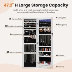 Mr Ironstone 6 LEDs Mirror Jewelry Cabinet, 47.2-Inch Tall Lockable Wall Or Door Mounted Jewelry Armoire Organizer With Mirror -Baxton Studio Sale Shop GUEST d01151eb 1fb4 46cf 9b2a be544de1cc1a