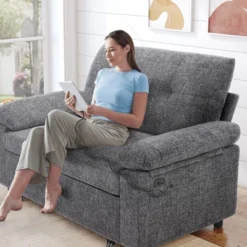 Vipbear Pull Out Sleeper Sofa & Adjustable Backrest 3-in-1 Convertible Sofa Bed,Chenile Loveseat With Side Pocket For Living Room Tool-Free Assembly -Baxton Studio Sale Shop GUEST d0613c79 5a86 4e40 b259 bf25031a22b1