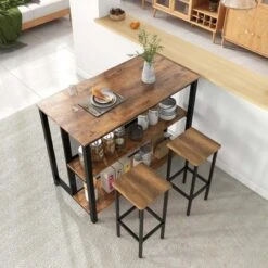 Costway 36" Tall 3-Tier Bar Table With Storage Metal Frame Adjustable Foot Pads Rustic Brown/Grey -Baxton Studio Sale Shop GUEST d0eff085 a474 4ba4 9e16 faa33150dce1