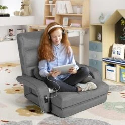 Folding Sofa Bed With USB, Convertible Sleeper Chair With 5-Position Adjustable Back, Small Comfy Couch For Bedroom, Apartment, Dorm – Grey -Baxton Studio Sale Shop GUEST d107ac09 9806 4b06 b696 2f5251034978
