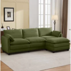 Hyleory Corduroy L-Shaped Sectional Sofa, 3-Seater Couch With Movable Ottoman, Modular Living Room Furniture For Apartments -Baxton Studio Sale Shop GUEST d136e351 d4dc 4873 b5c3 898b00b80ac2