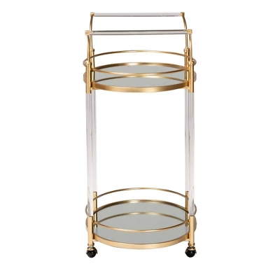 Nakano Metal And Glass 2 Tier Wine Cart Gold/Mirror - Baxton Studio 3 Nakano Metal And Glass 2 Tier Wine Cart Gold/Mirror - Baxton Studio - Image 3