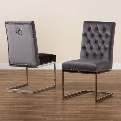 2pc Sherine Velvet Fabric And Metal Dining Chair Set - Baxton Studio 8 2pc Sherine Velvet Fabric And Metal Dining Chair Set - Baxton Studio - Image 8